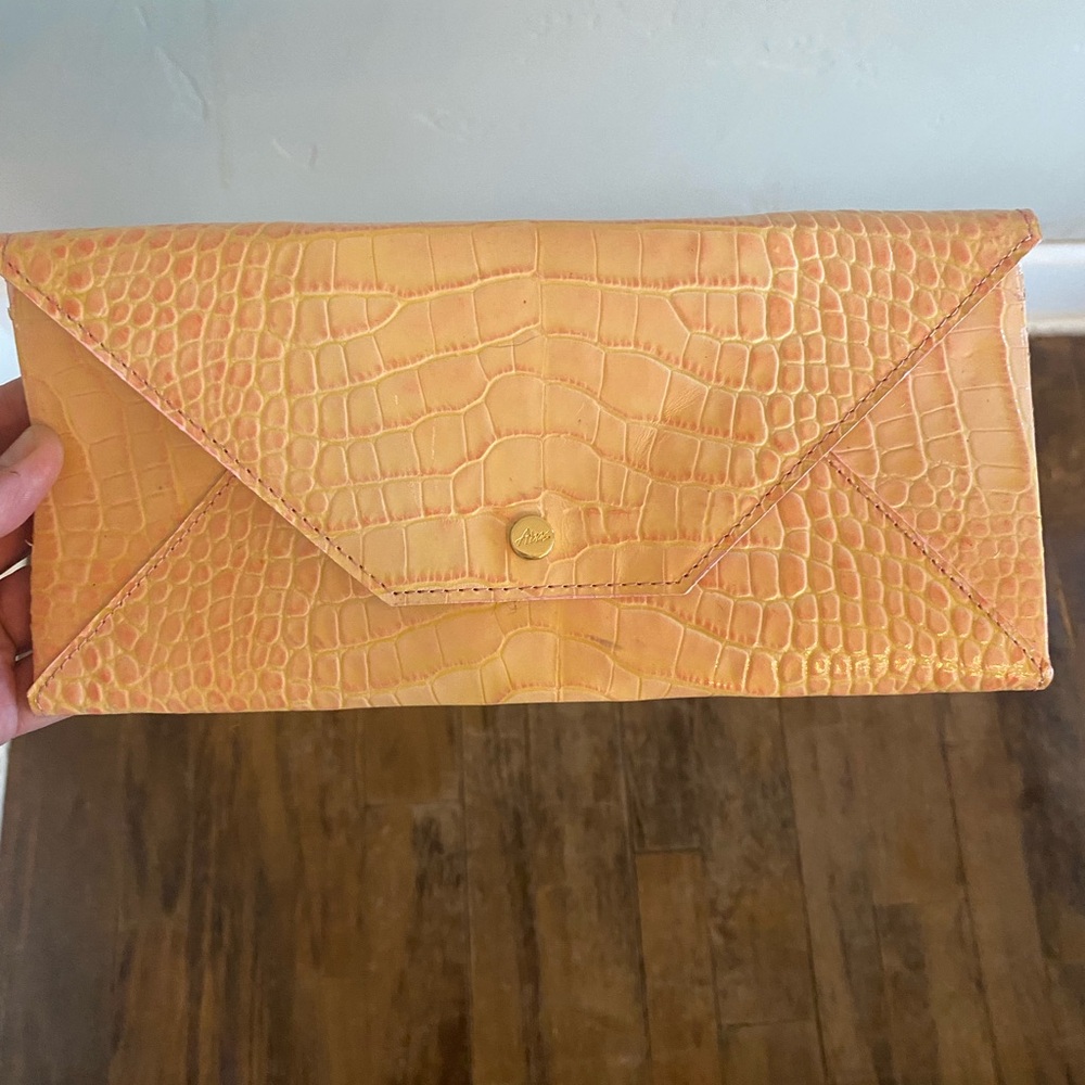 Abas Golden Crocodile-Embossed Wristlet